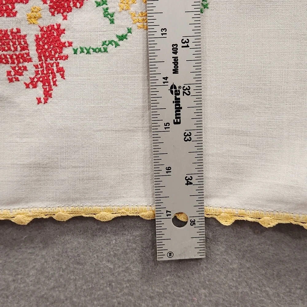Vintage Tablecloth Hand Made Embroidered Floral Crochet Lace Trim Cottage 32x35
